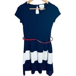 Rare Editions Girls Fit & Flare Dress Size 14 Navy White Stripe